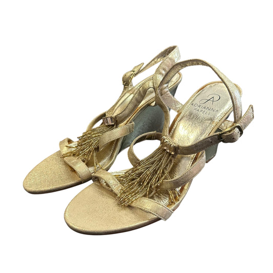 ADRIANNA PAPPEL GOLD TASSEL BEADED WEDGES 200 SZ 9