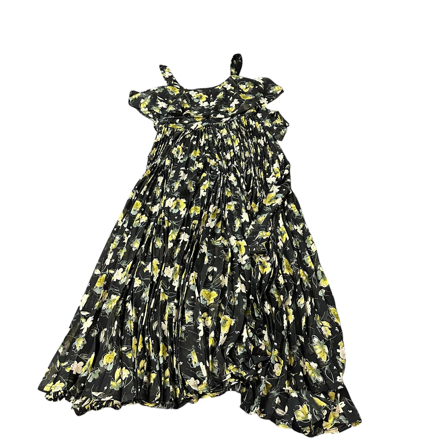 EASEL BLACK YELLOW FLORAL MIDI DRESS PLEATED 170 SMALL