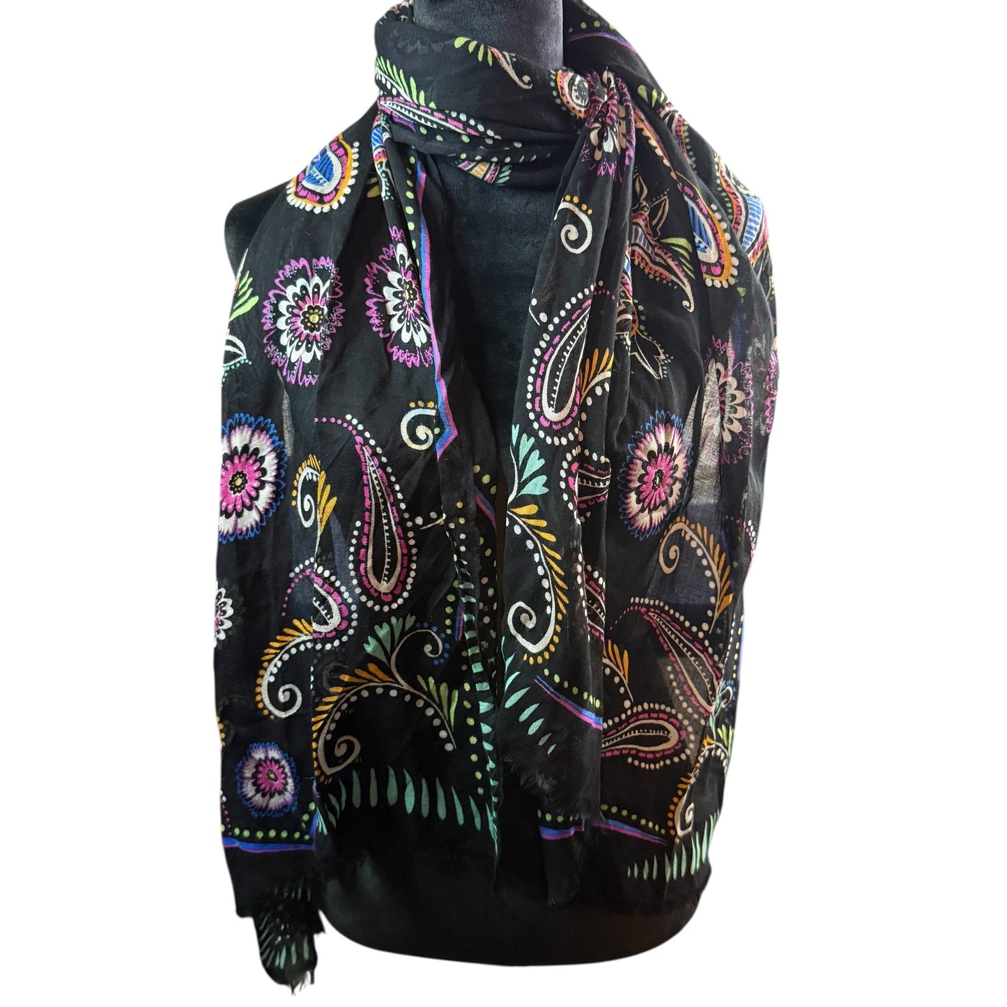 BLACK COLORFUL PAISLEY PASHMINA 7