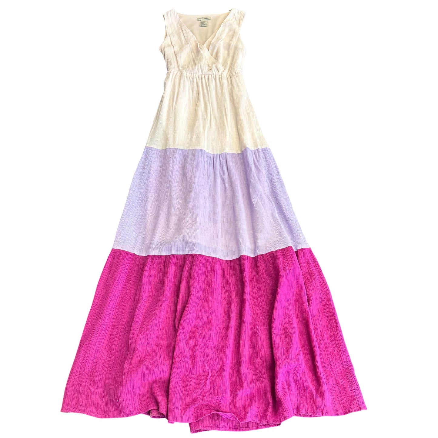 FLYING TOMATO BEIGE PURPLE TIERED MAXI DRESS SMALL