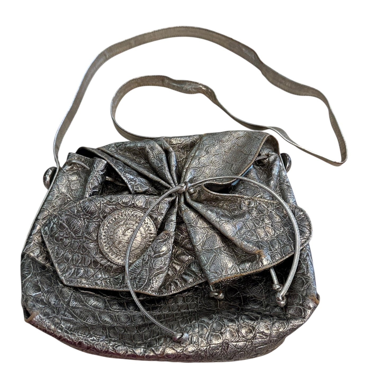CARLOS FLACHI BUTTERFLY BAG VINTAGE METALLIC GOLD REPTILE EMBOSSED LEATHER 100