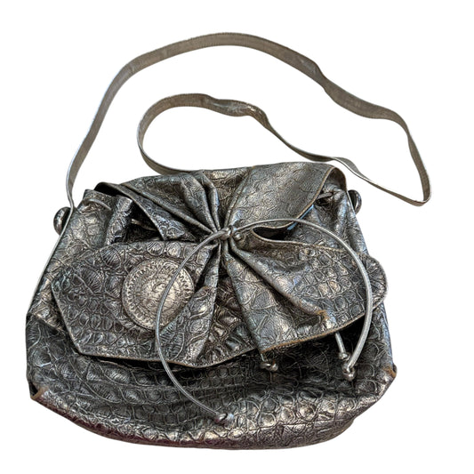 CARLOS FLACHI BUTTERFLY BAG VINTAGE METALLIC GOLD REPTILE EMBOSSED LEATHER 100