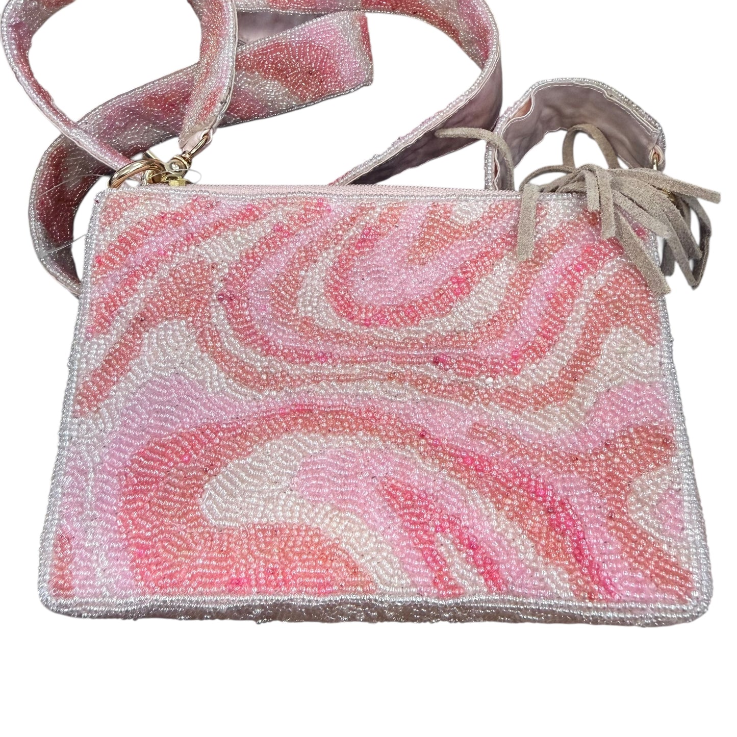 PINK WHITE BEADED CROSSBODY PURSE 158
