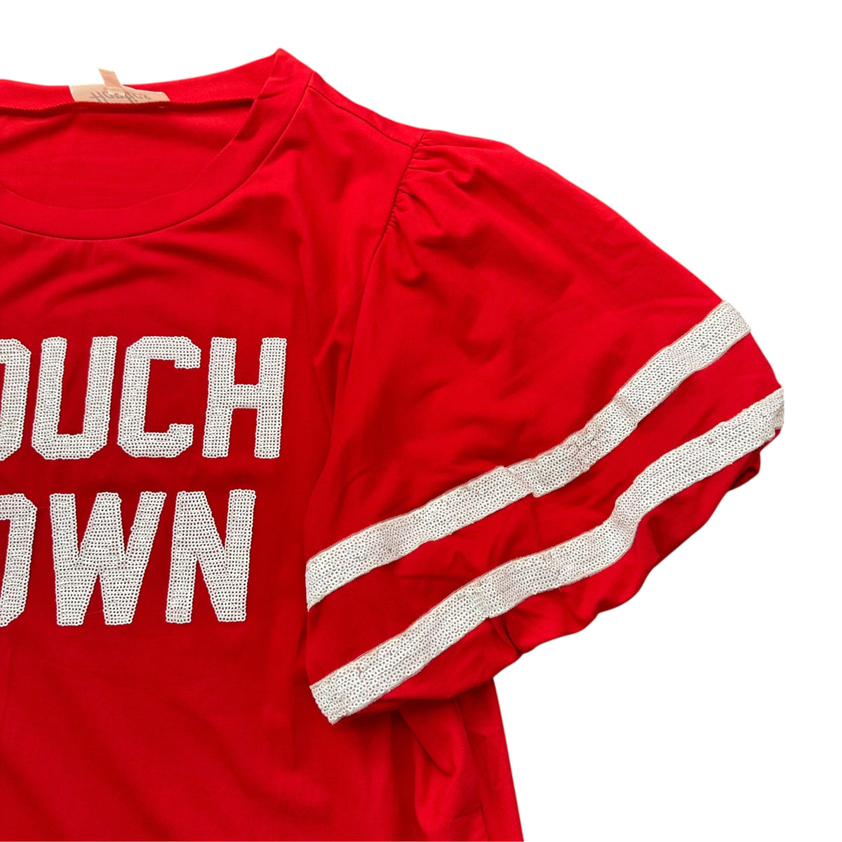 HAPTICS TOUCHDOWN RED BLOUSE SEQUINS PUFF SLEEVES NWOT 296 1X