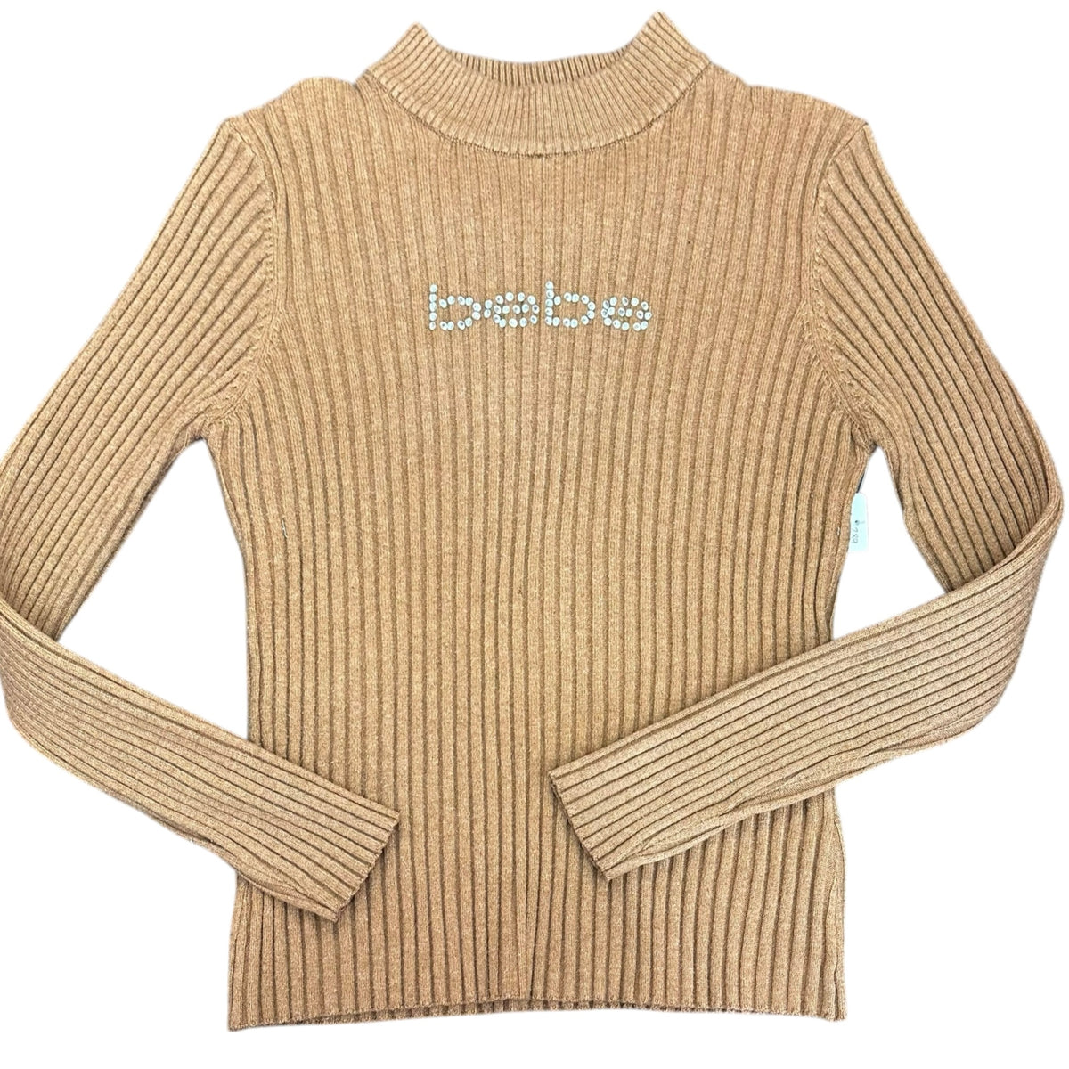 BEBE BROWN RIBBED SWEATER RHINESTONE LOGO Y2K 289 LARGE **