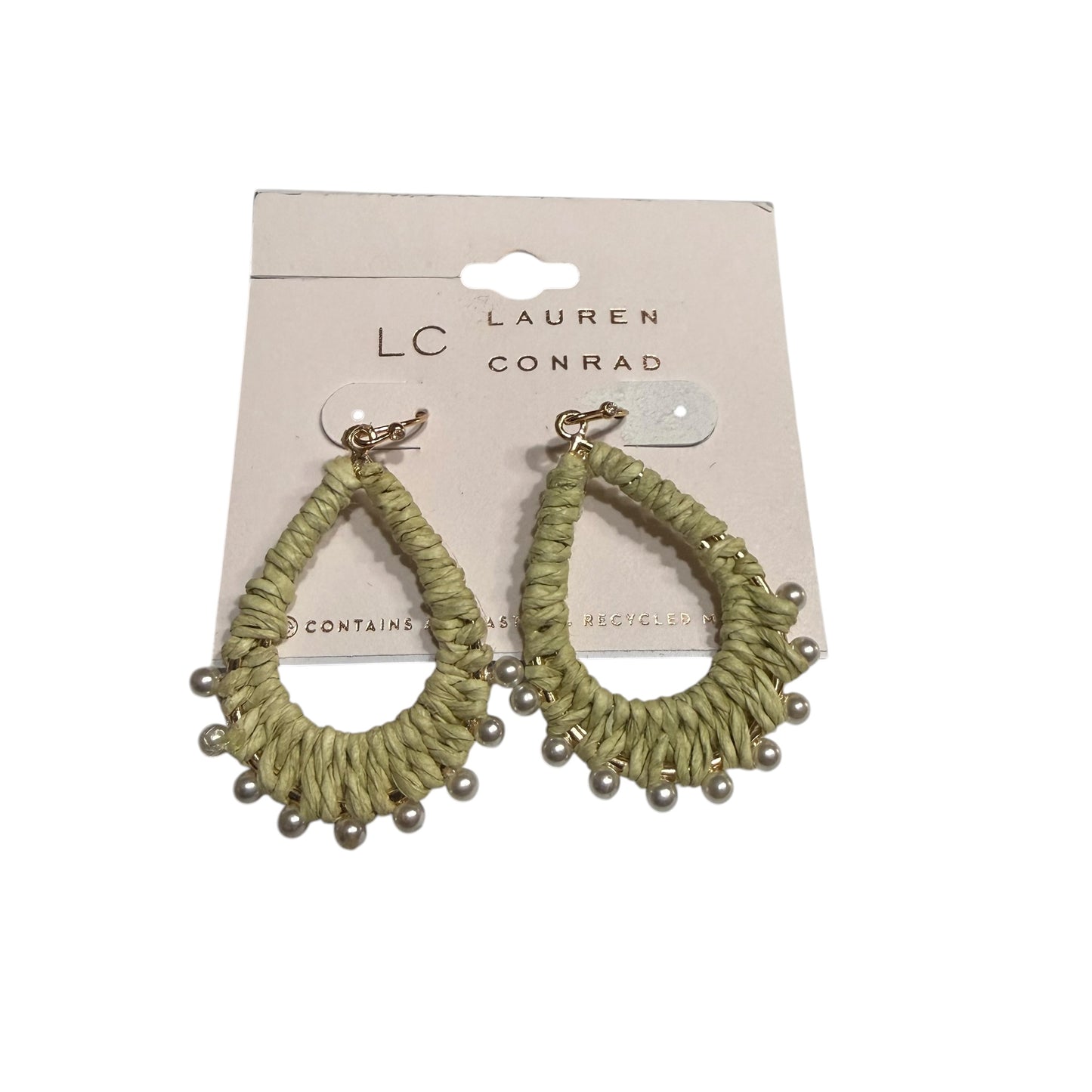 LC LAUREN CONRAD GREEN PEARL TEARDROP EARRINGS 219 OS