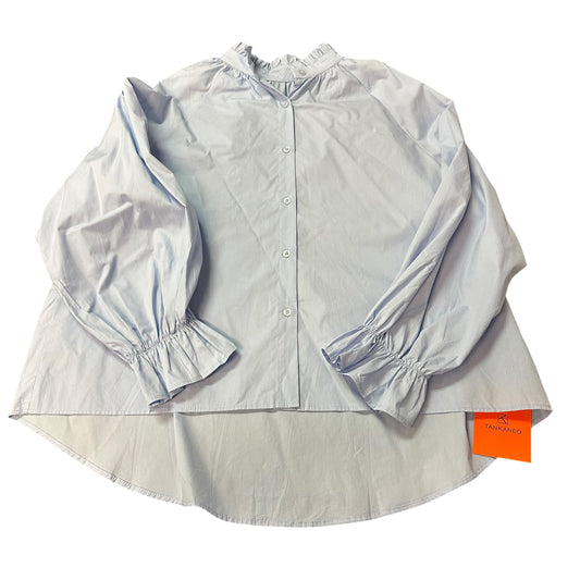 TANKANEO BLUE BUTTON BLOUSE RUFFLES NWT 100 LARGE