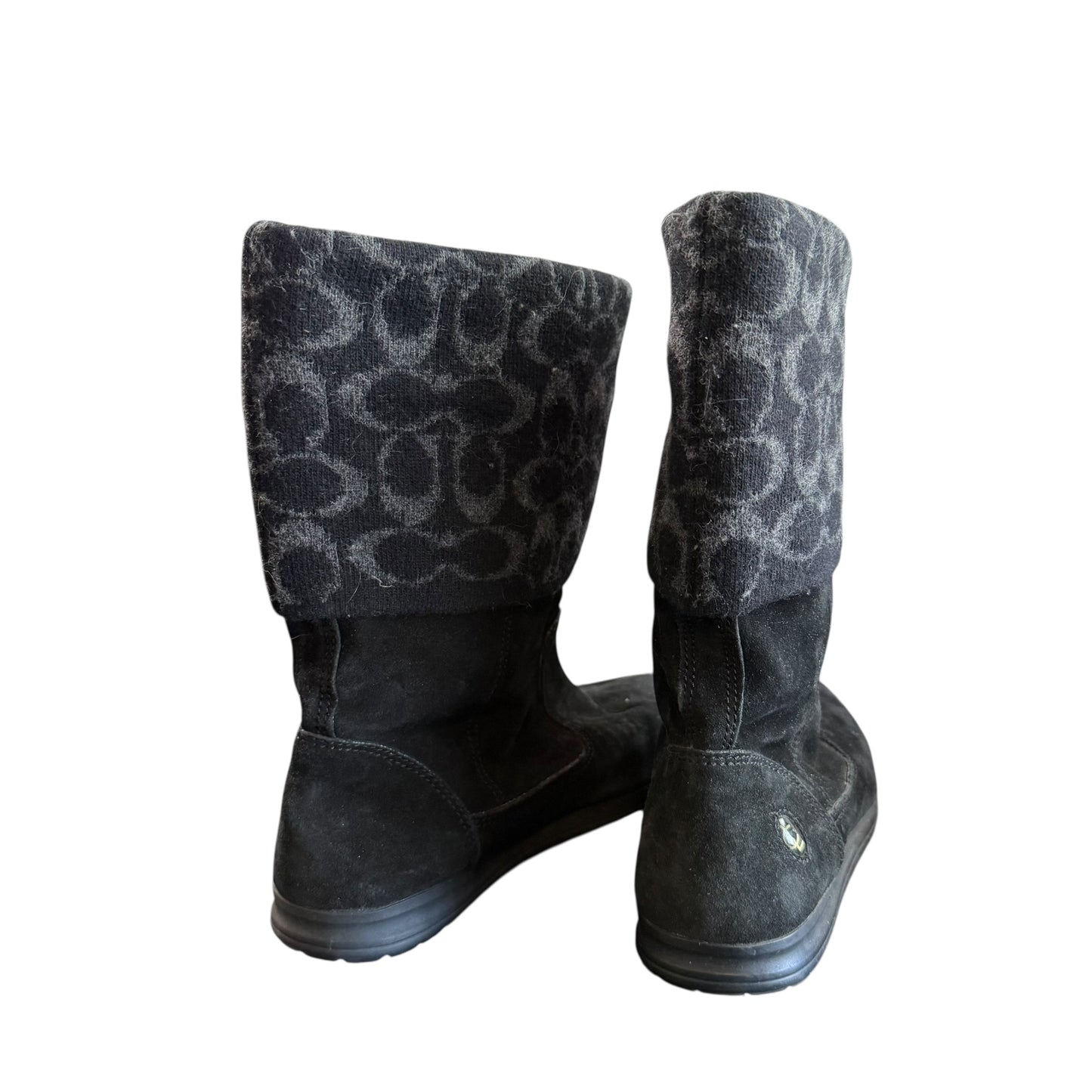 COACH TATUM BLACK LEATHER WOOL BLEND BOOTS 100 SZ 8M