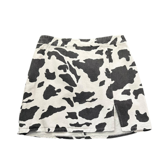 MILLENNIAL PINK COW PRINT BLACK WHITE DENIM MINI SKIRT 100 MEDIUM