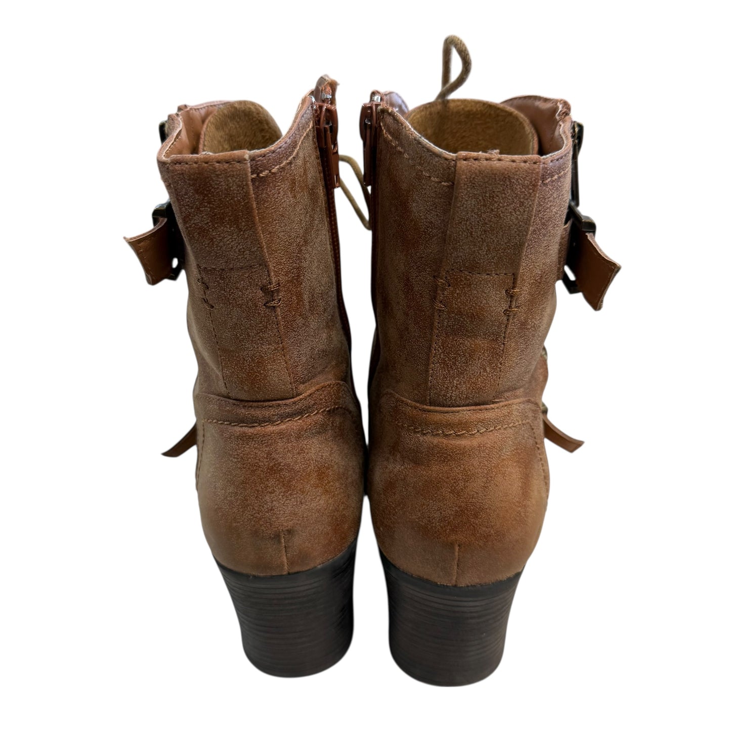 BAMBOO BAXTER CHUNKY HEEL BOOTIES TAN 100 SZ 10