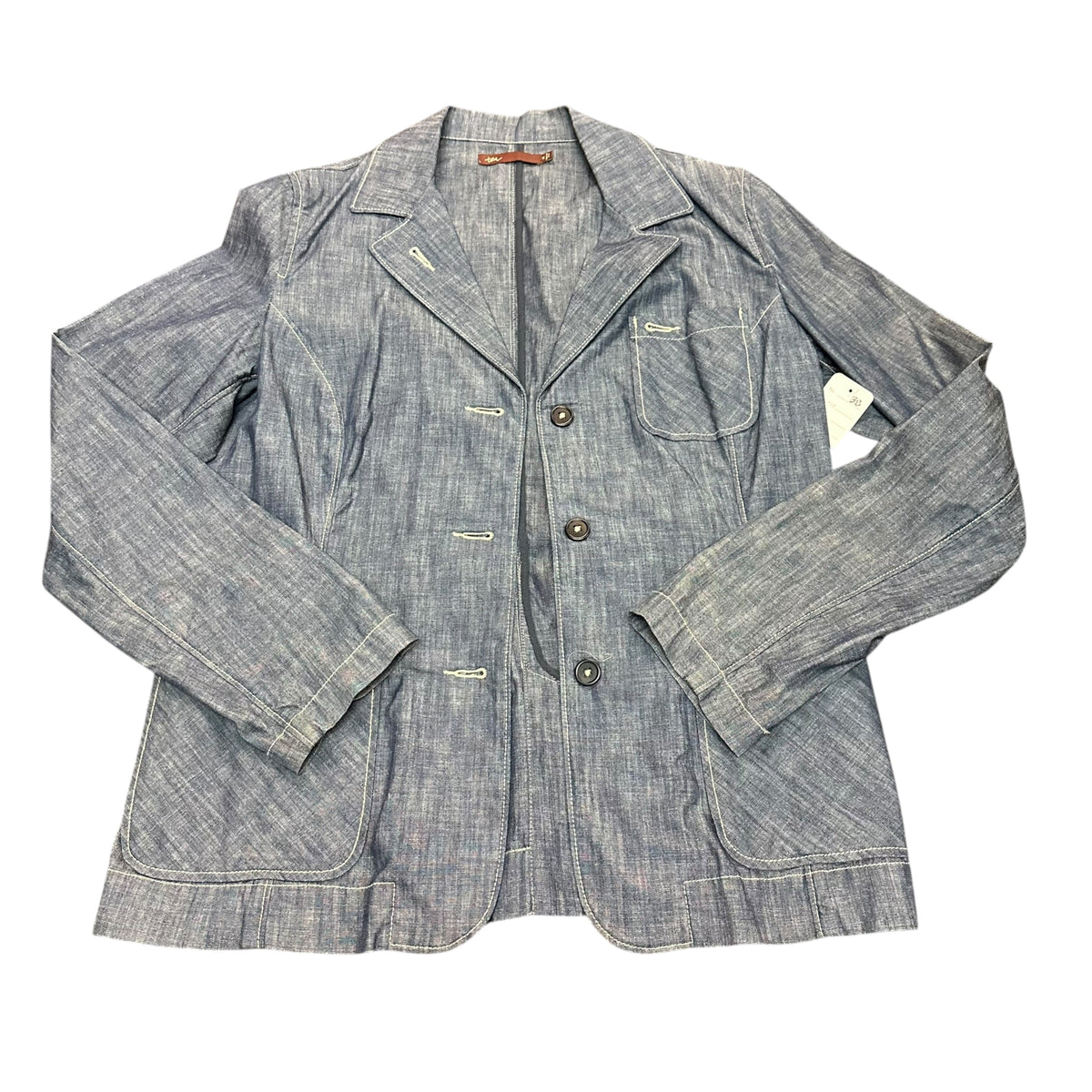 TEA BLUE CHAMBRAY DENIM BLAZER STYLE JACKET 38 MEDIUM