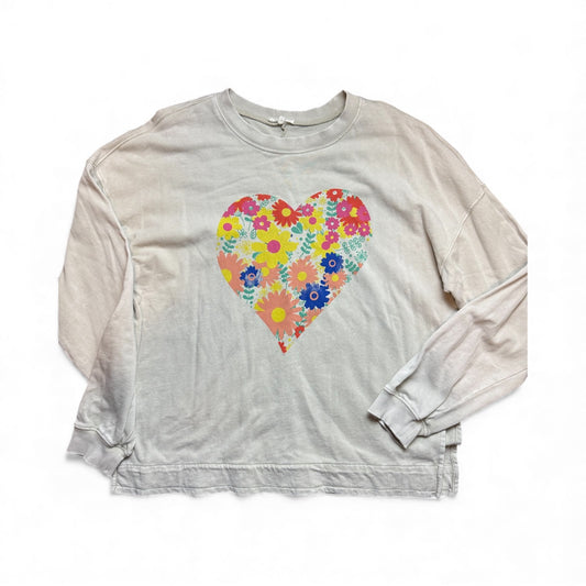 EASEL TAN OVERSIZED SWEATSHIRT HEART FLORAL 100 MEDIUM