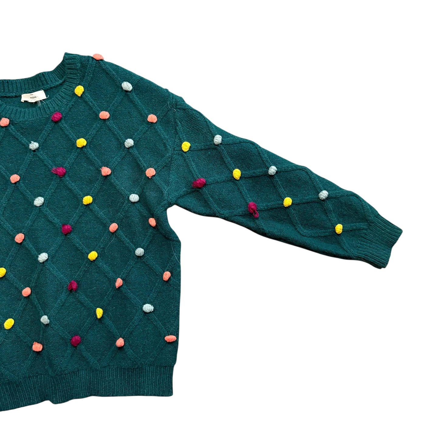 ENTRO GREEN COLORFUL DOTS SWEATER 100 LARGE NWT $74