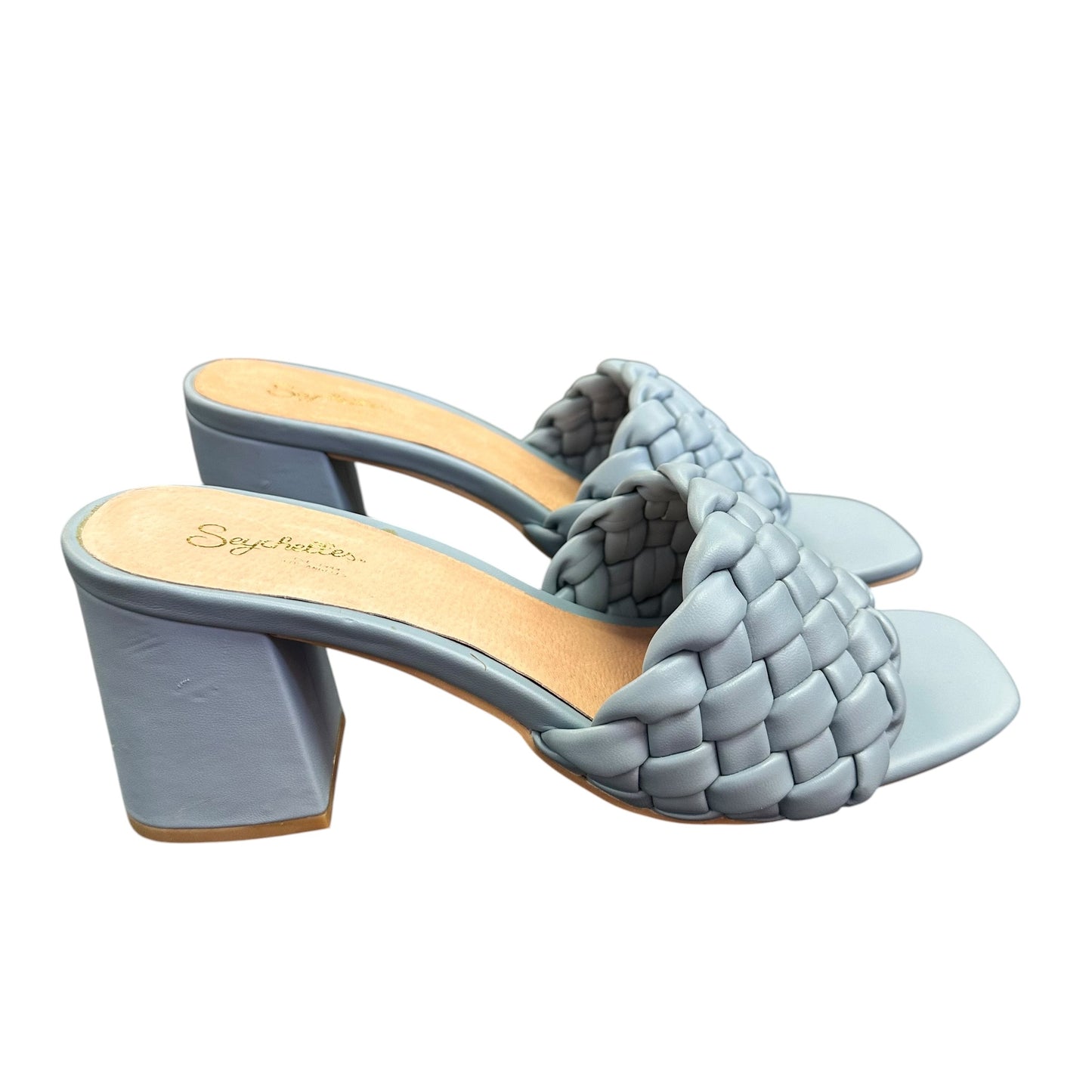 SEYCHELLES BLUE BRAIDED OPEN TOE HEELS 123 SZ 10