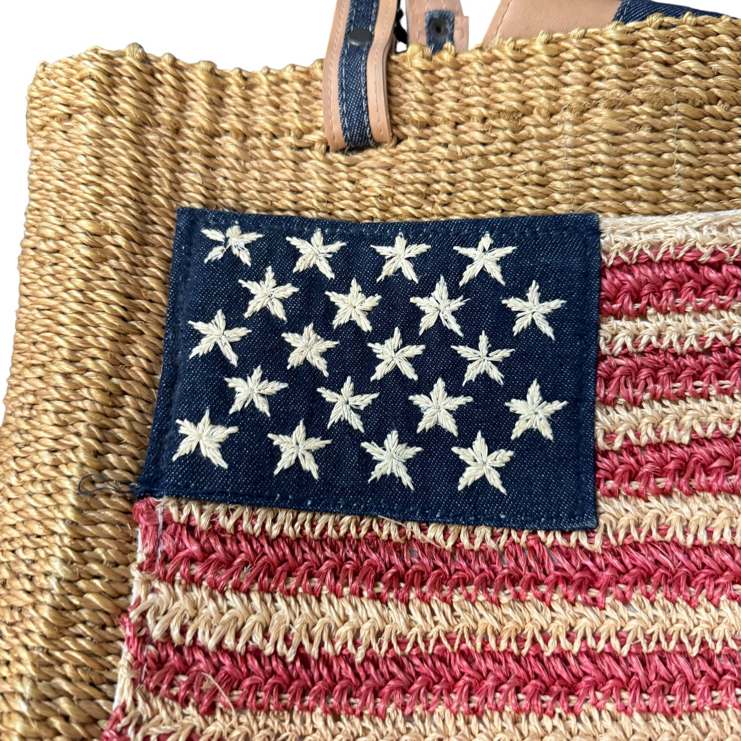 AMANDA SMITH STRAW TOTE BAG AMERICAN FLAG 100 OS