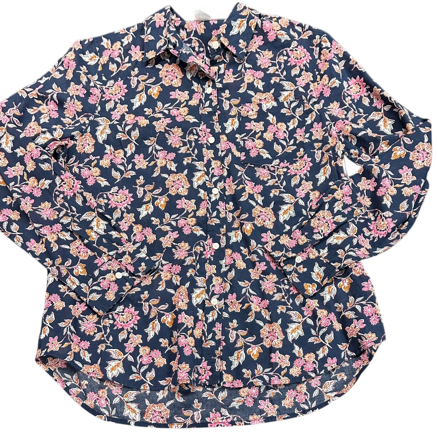 GAP NAVY FLORAL BUTTON UP BLOUSE 228 MEDIUM