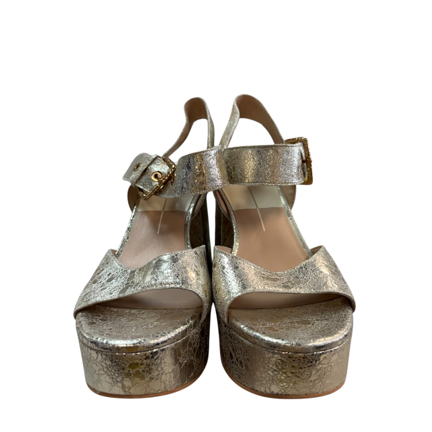 DOLCE VITA GOLD PLATFORM LEATHER SANDALS HEELS 123 SZ 10