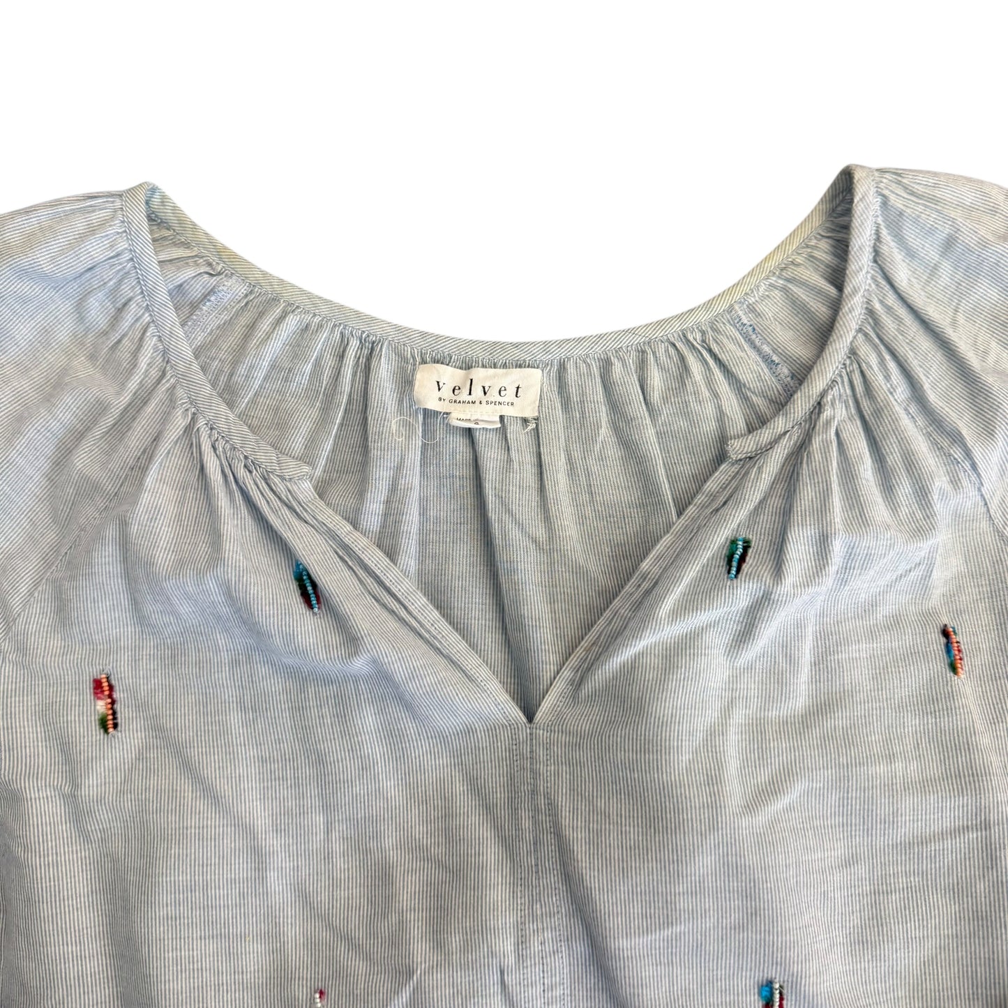 VELVET GRAHAM SPENCER STRIPED BLOUSE EMBROIDERED BEADED 100 SMALL