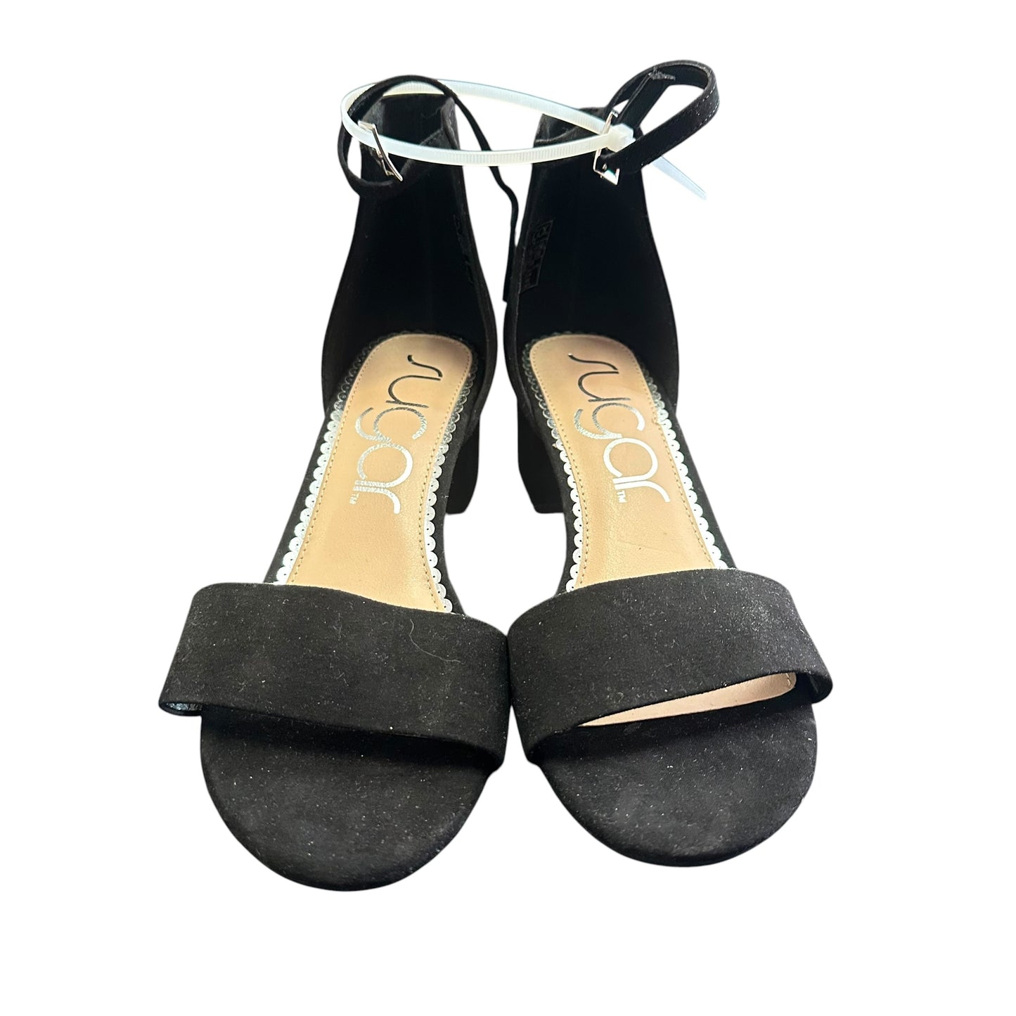 SUGAR BLACK ANKLE STRAP BLOCK HEELS NWOB 219 SZ 10 WIDE