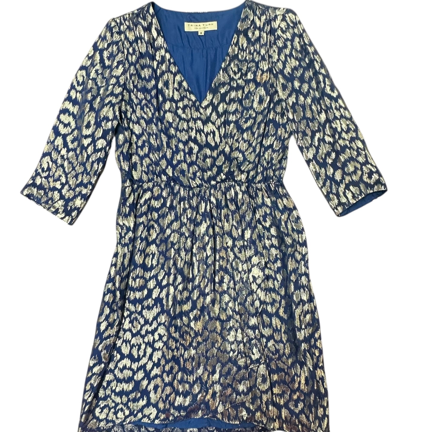 TRINA TURK BLUE SILVER ANIMAL PRINT DRESS 241 SZ 8