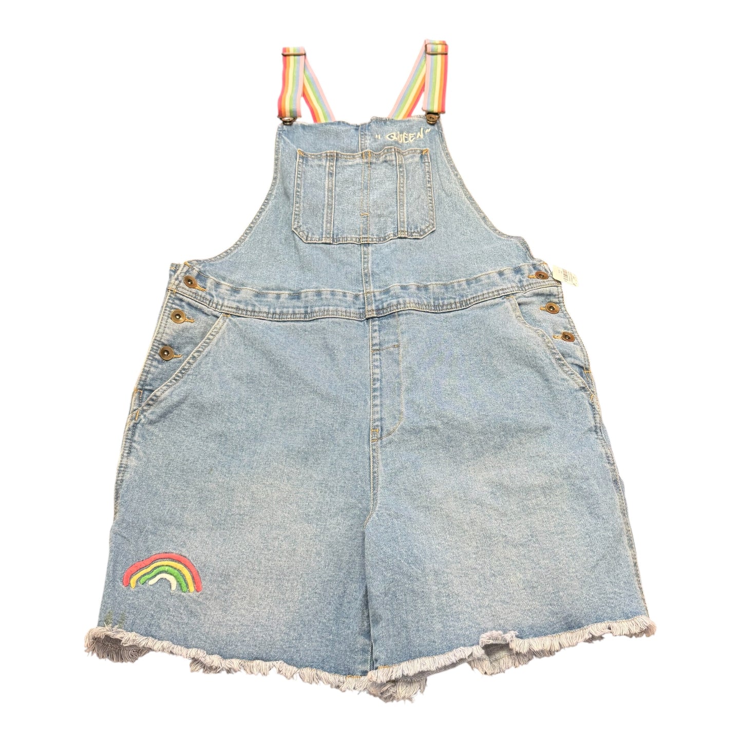 DENIM BLUE SHORTALLS RAINBOW QUEEN 100 LARGE