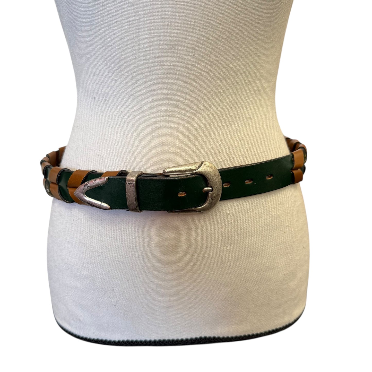 VINTAGE GREEN BROWN LEATHER BELT 100 S/M