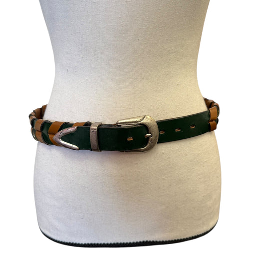 VINTAGE GREEN BROWN LEATHER BELT 100 S/M