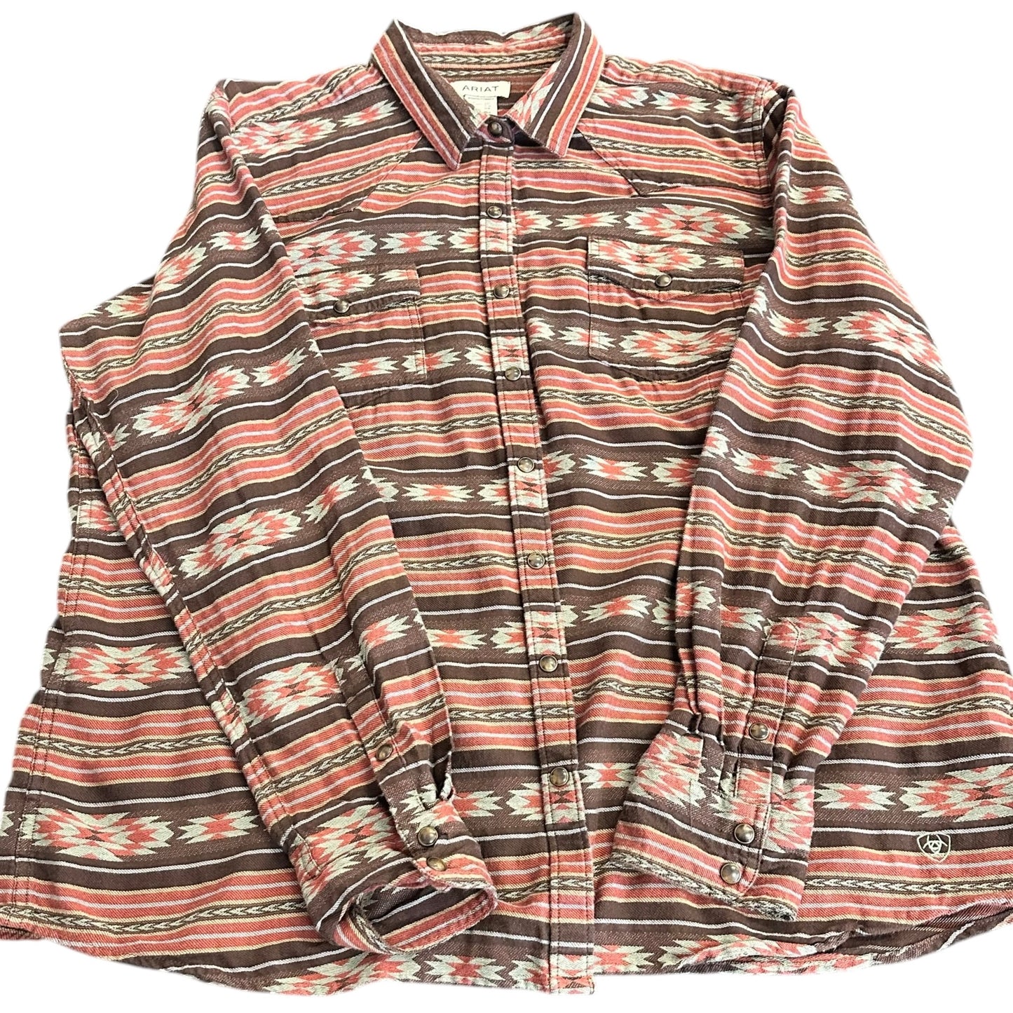 ARIAT BROWN WESTERN SNAP BUTTON UP BLOUSE 100 2X