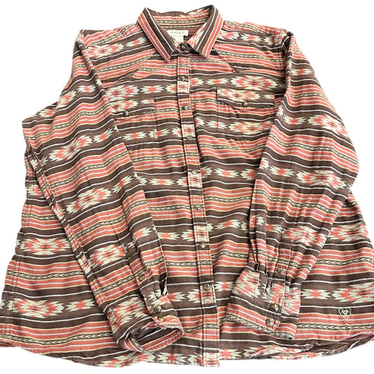 ARIAT BROWN WESTERN SNAP BUTTON UP BLOUSE 100 2X