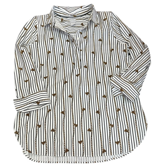 CHICOS BLACK WHITE STRIPED POPOVER BLOUSE 289 MEDIUM / 8