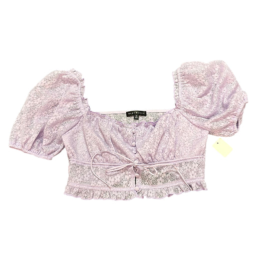 BLUE FLUSH LILAC PURPLE CROPPED BLOUSE PUFF SLEEVE LACE 264 MEDIUM