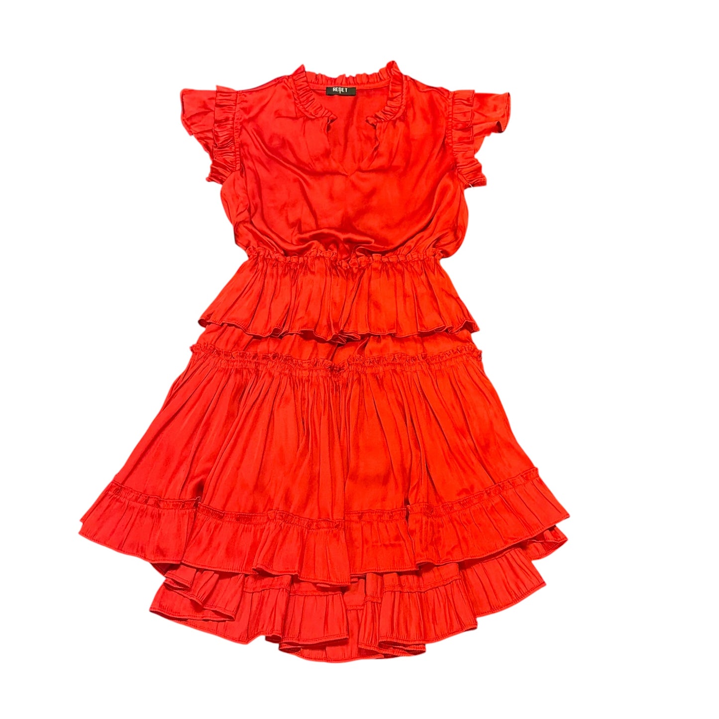 RESET RED SATIN RUFFLE TIERED DRESS 157 SMALL