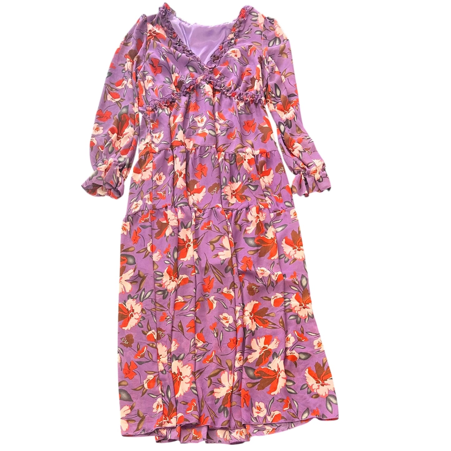 PURPLE FLORAL LONG MAXI DRESS 275 LARGE