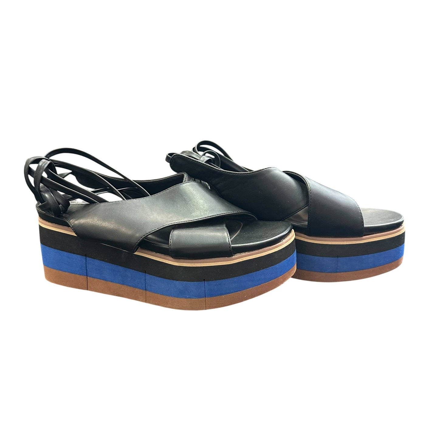 SHU SHOP BLACK BLUE PLAFORM SANDALS LACE UP 100 SZ 9