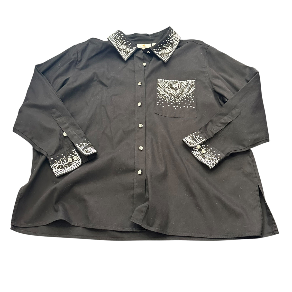 QUACKER FACTORY BLACK BUTTON UP RHINESTONE STUDDED 272 2X