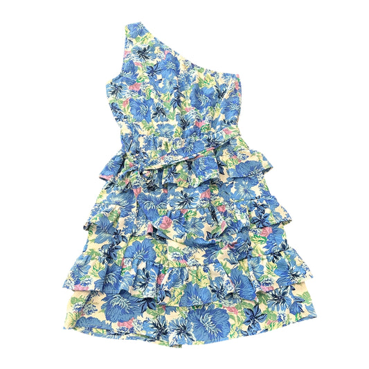 BTFMB BLUE FLORAL ONE SHOULDER DRESS RUFFLE 263 SMALL