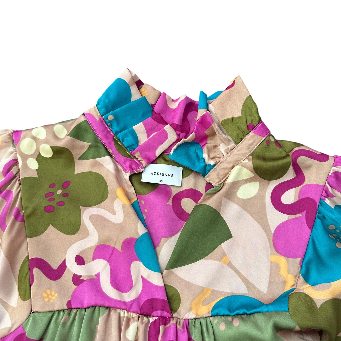 ADRIENNE COLORFUL SATIN PUFF SLEEVE DRESS 53 2X
