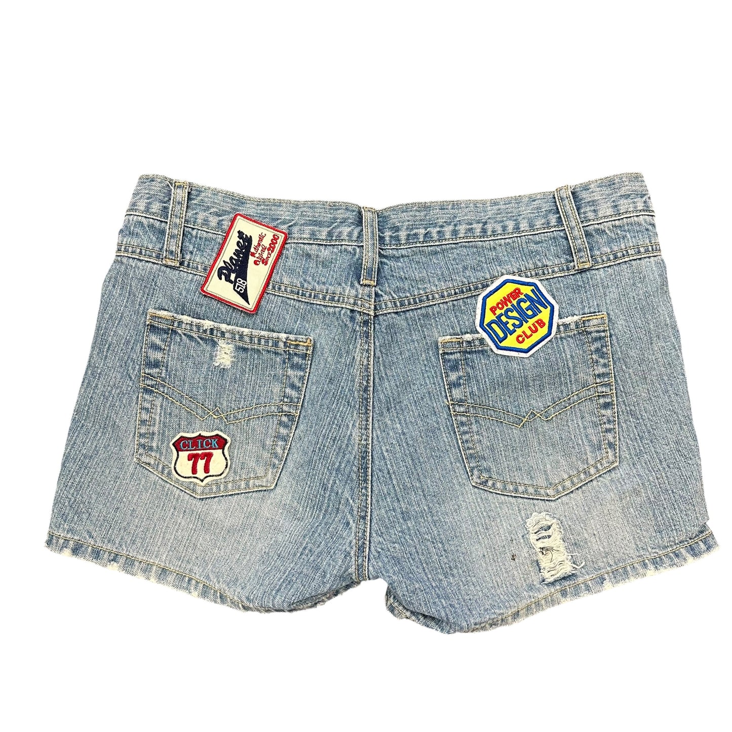 VANILLA STAR JEANS DENIM SHORTS LOW WAIST Y2K PATCHES 276 SZ 10/11
