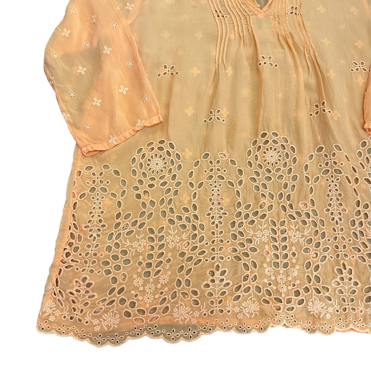 JOHNNY WAS ORANGE SEMI SHEER ORANGE TUNIC EYELET EMBROIDERED 298 MEDIUM
