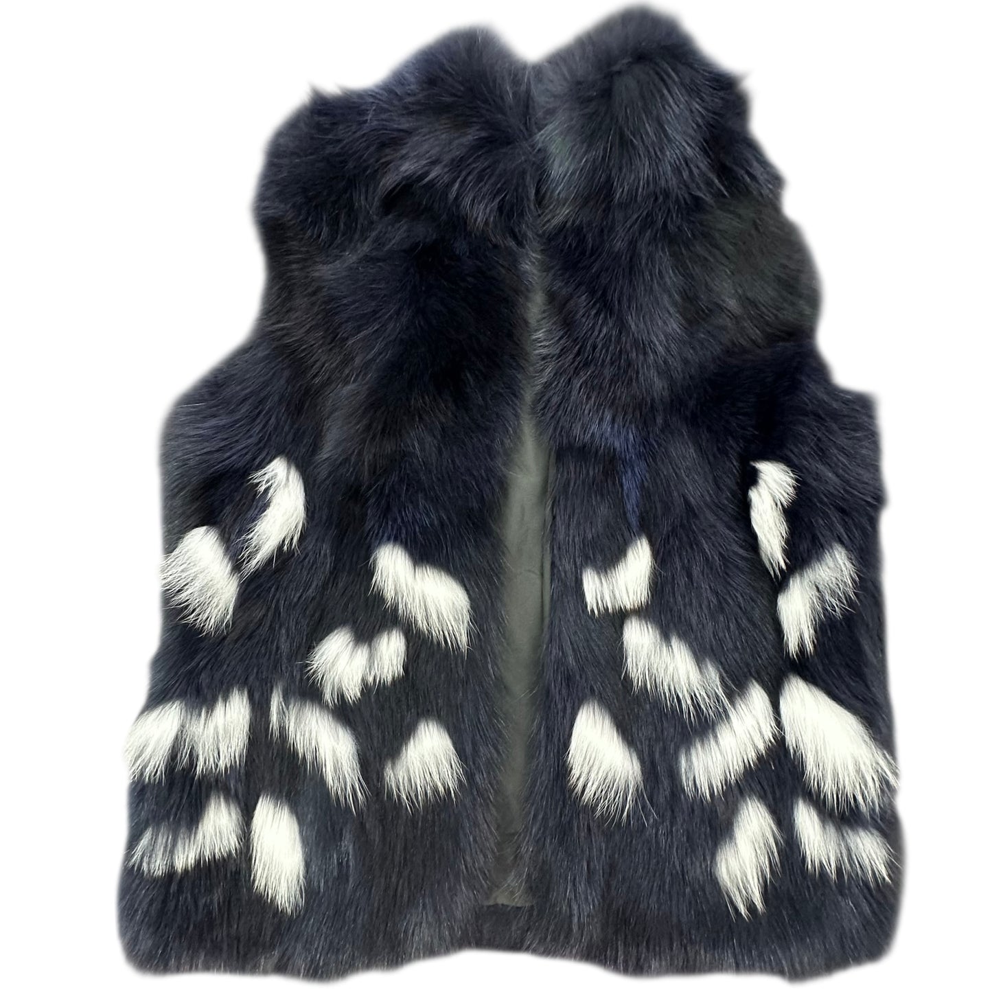 ALBERTO MAKALI NAVY FAUX FUR VEST 6 MEDIUM