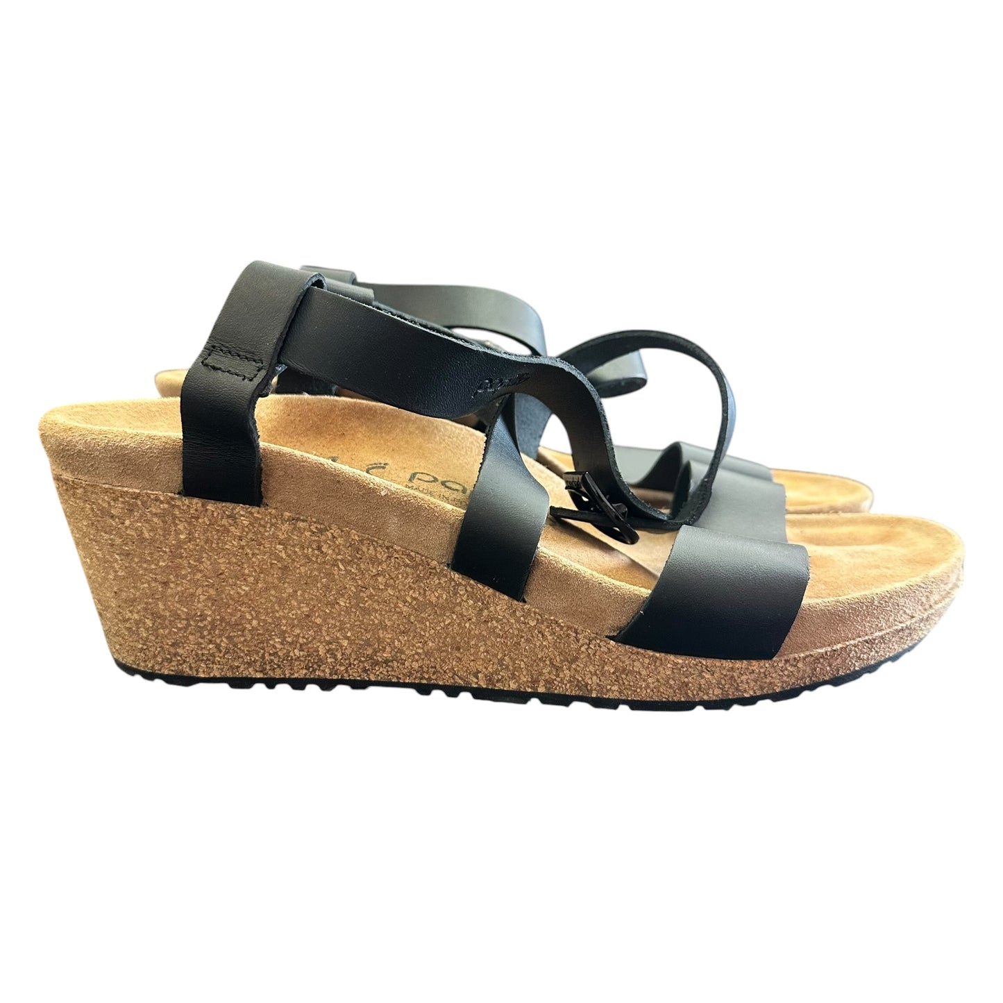 PAPILLIO BIRKENSTOCK  BLACK WEDGE SANDALS 123 SZ 10