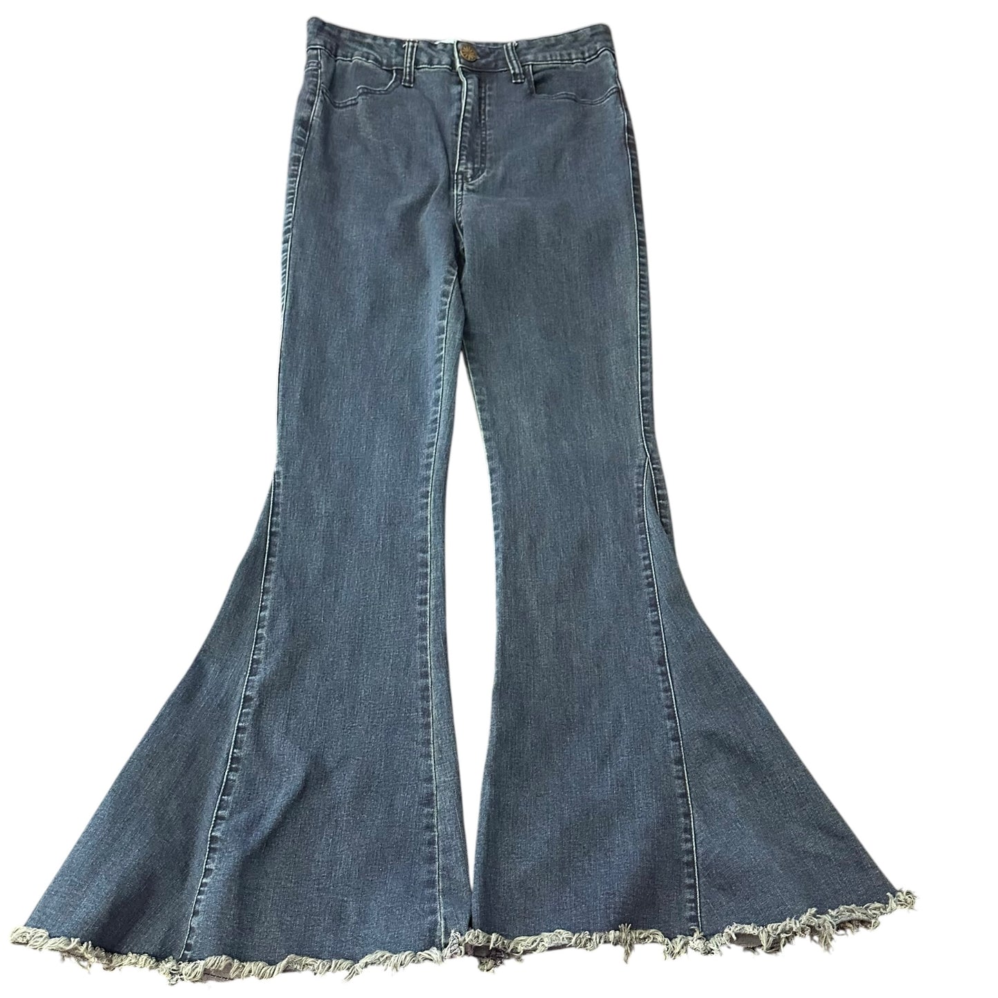 MUMU BLUE DENIM JEANS FLARES RAW HEM 100 SZ 31