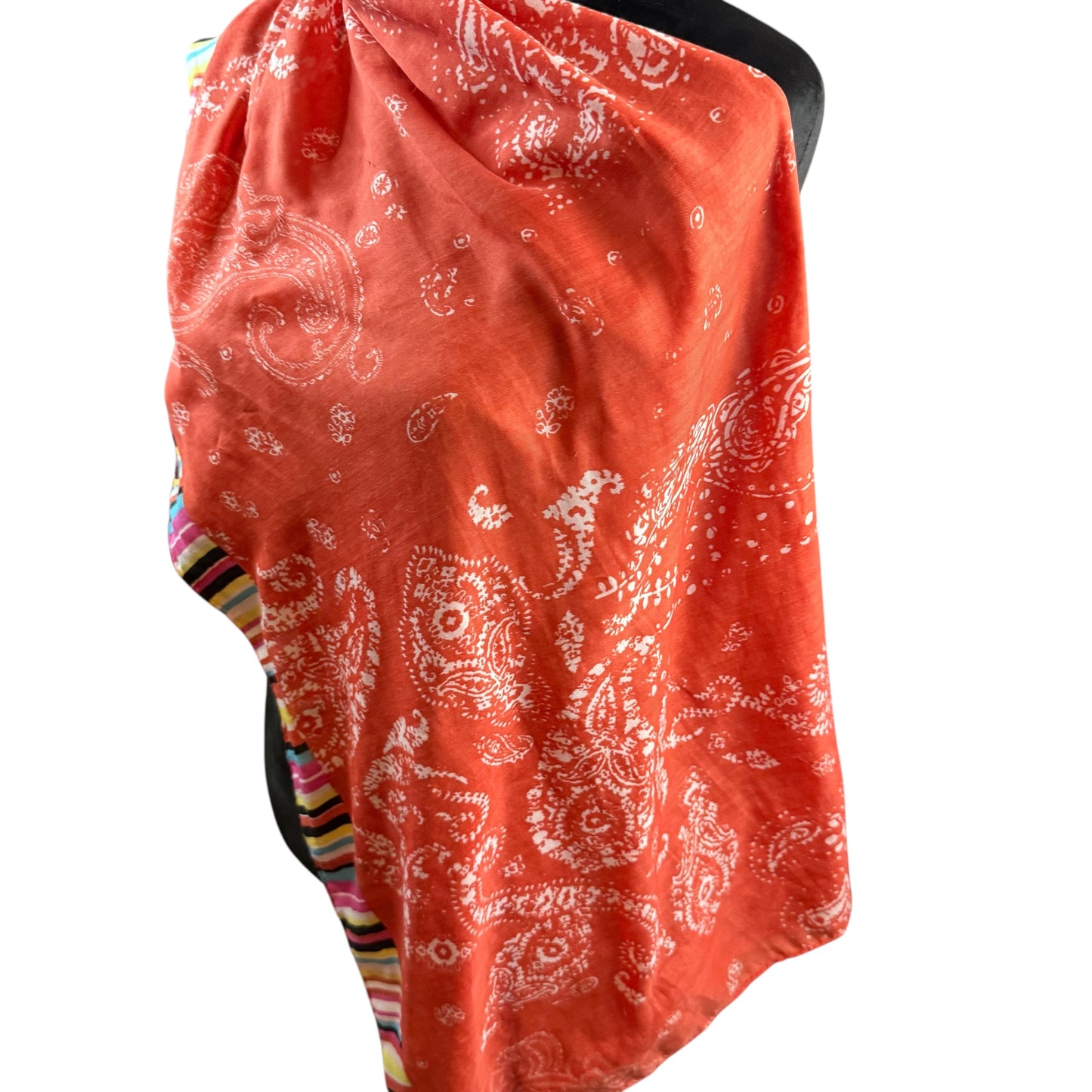 CORAL PAISLEY SCARF W STRIPED BOARDER 227