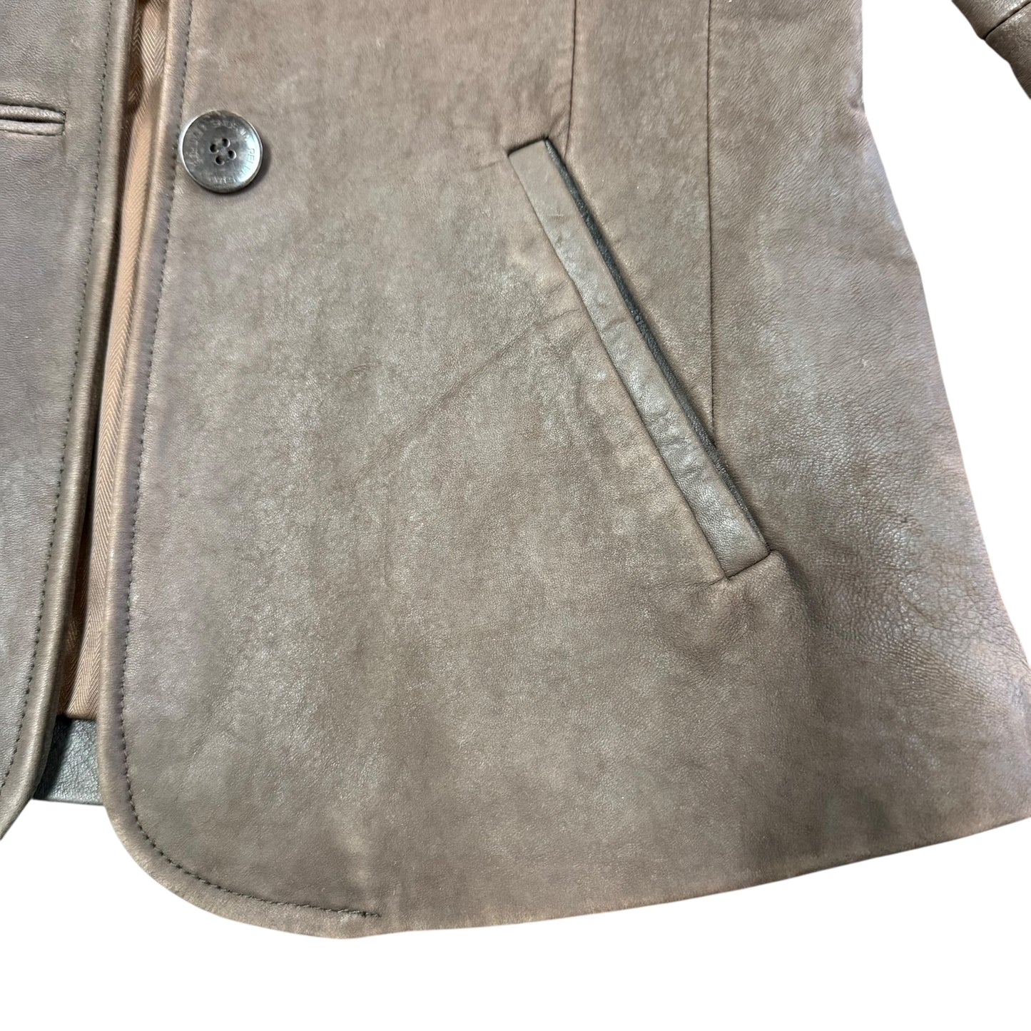 WILSONS LEATHER PELLE STUDIO THREE BUTTON BLAZER BROWN LEATHER 100 XS