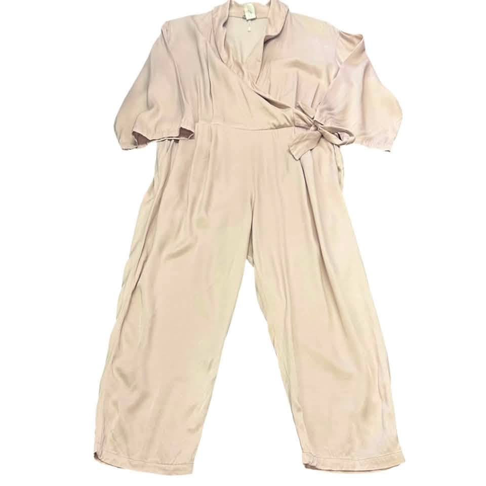FREE PEOPLE SEPTEMBER ENDS BEIGE SATIN JUMPSUIT 100 SMALL