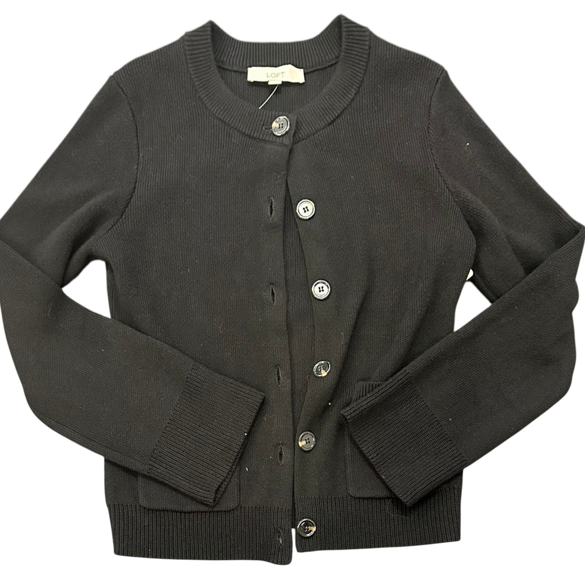 LOFT BLACK KNIT BUTTON FRONT CARDIGAN NWT 14 SMALL