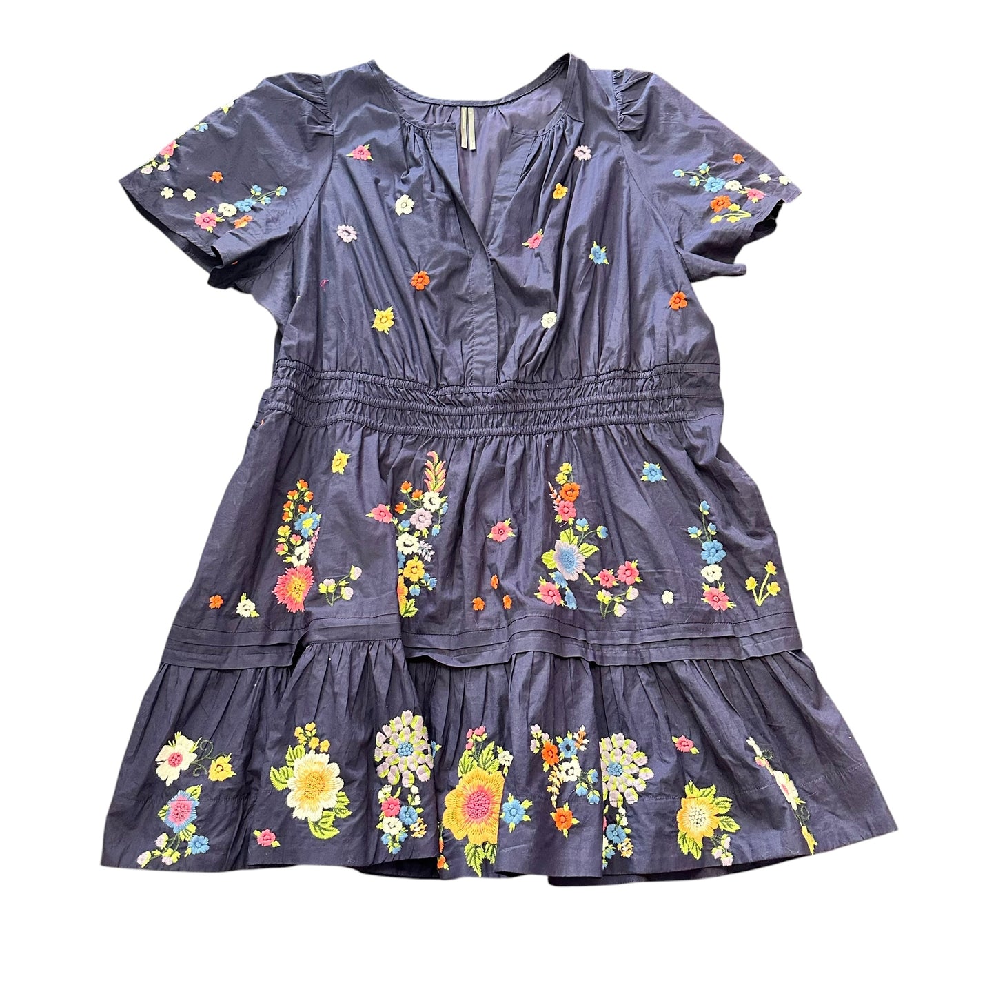 ANTHROPOLOGIE NAVY EMBROIDERED FLORAL DRESS 123 3X