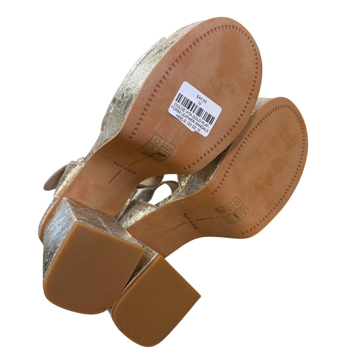 DOLCE VITA GOLD PLATFORM LEATHER SANDALS HEELS 123 SZ 10