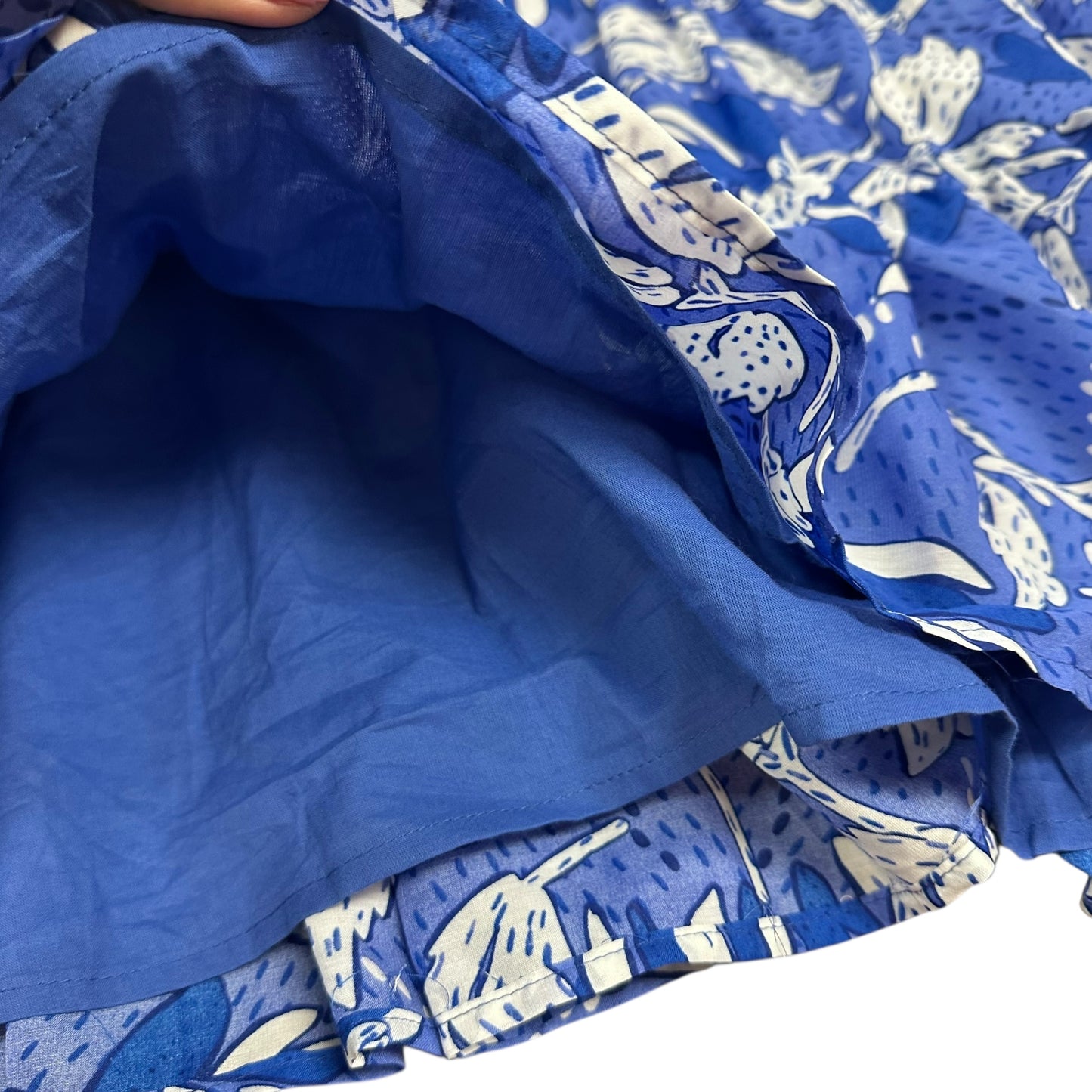 J.MARIE TIERED MII DRESS BLUE WHITE FLORAL PRINT BELTED KAIA 26 NWT $128 LARGE