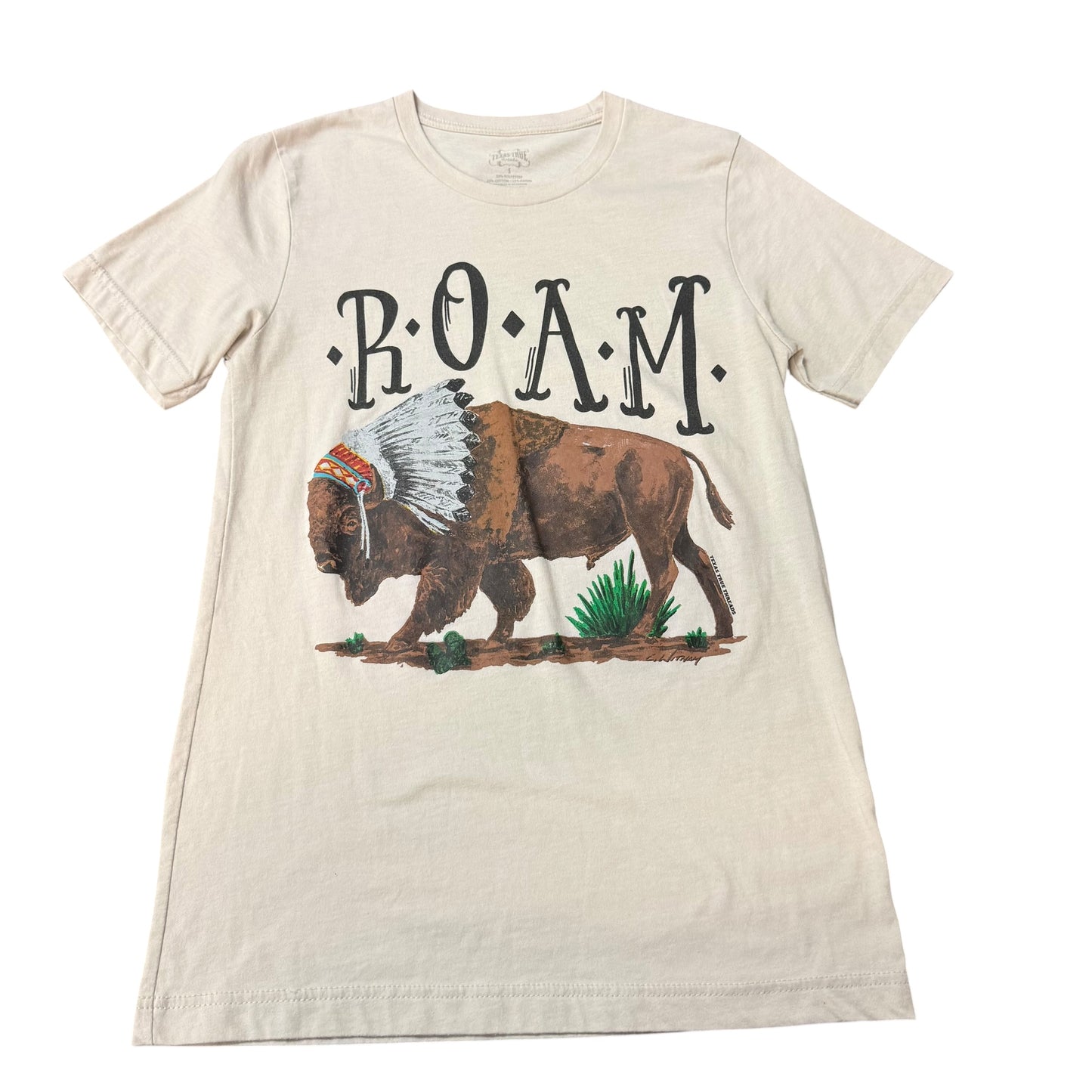 TEXAS TRUE BEIGE ROAM BUFFALO TSHIRT 158 SMALL
